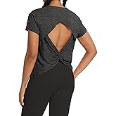Bestisun Backless Workout Athletic Shirts Short Sleeve Split Back Yoga Exercise Tops for Women
