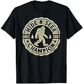 Bigfoot Hide and Seek Champion Funny Sasquatch Retro Vintage T-Shirt