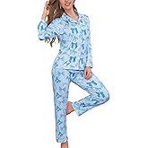 Pajamas for Women Set 2 Piece lounge sets Long Sleeve Button Down Loungewear Bow Print Sleepwear Soft Pj,Chest Pocket(S-XL)