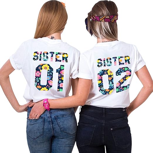 Best Freund Best Friends Sisiter Shirt mit farbigen Aufdruck für Zwei Shirts mädchen Damen Tops Sommer Oberteil 2 Stücke BFF 