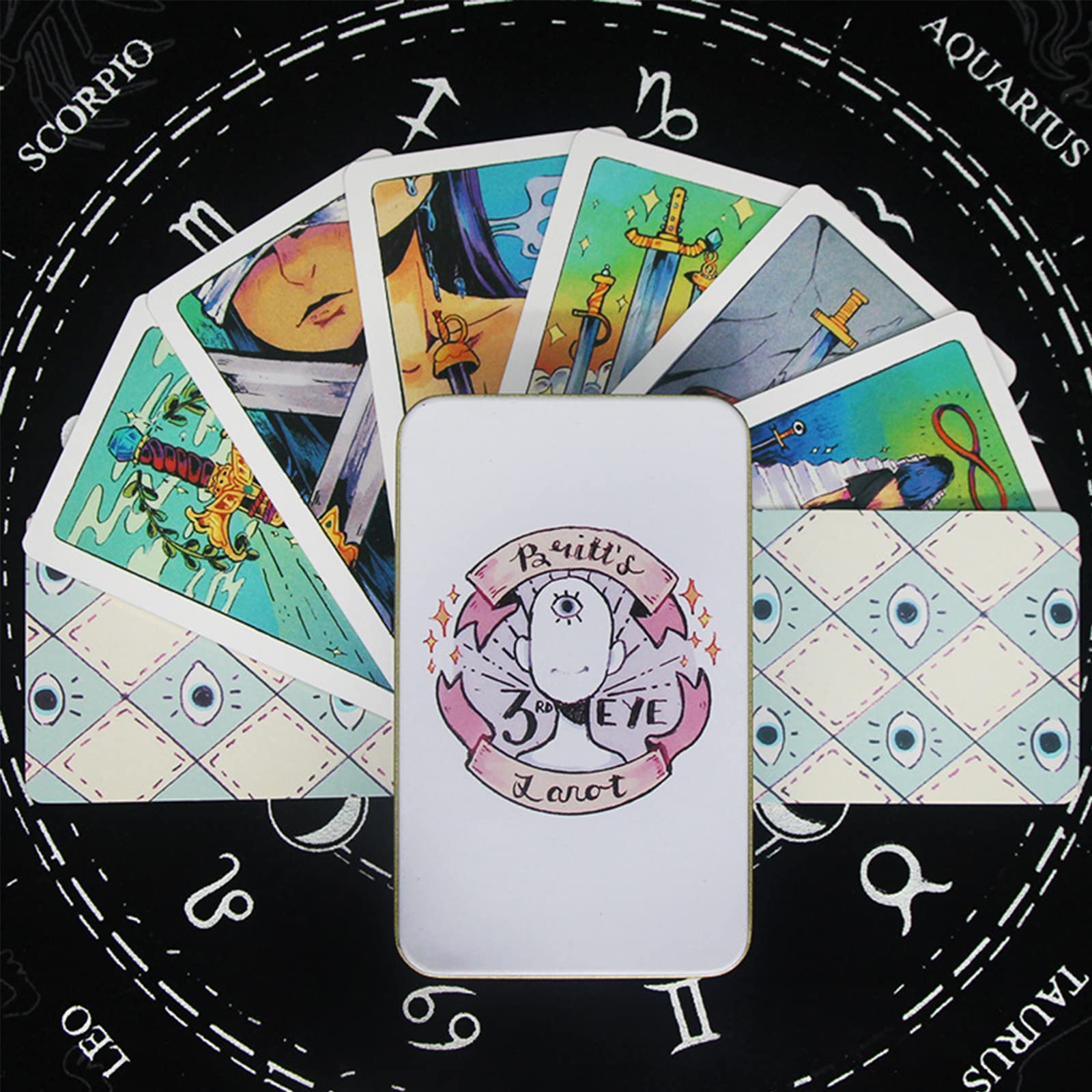 Atesswy Britt's Third Eye Tarot Deck in A Tin - 78 Tarot Cards (Limited Edition Gold Gilded)