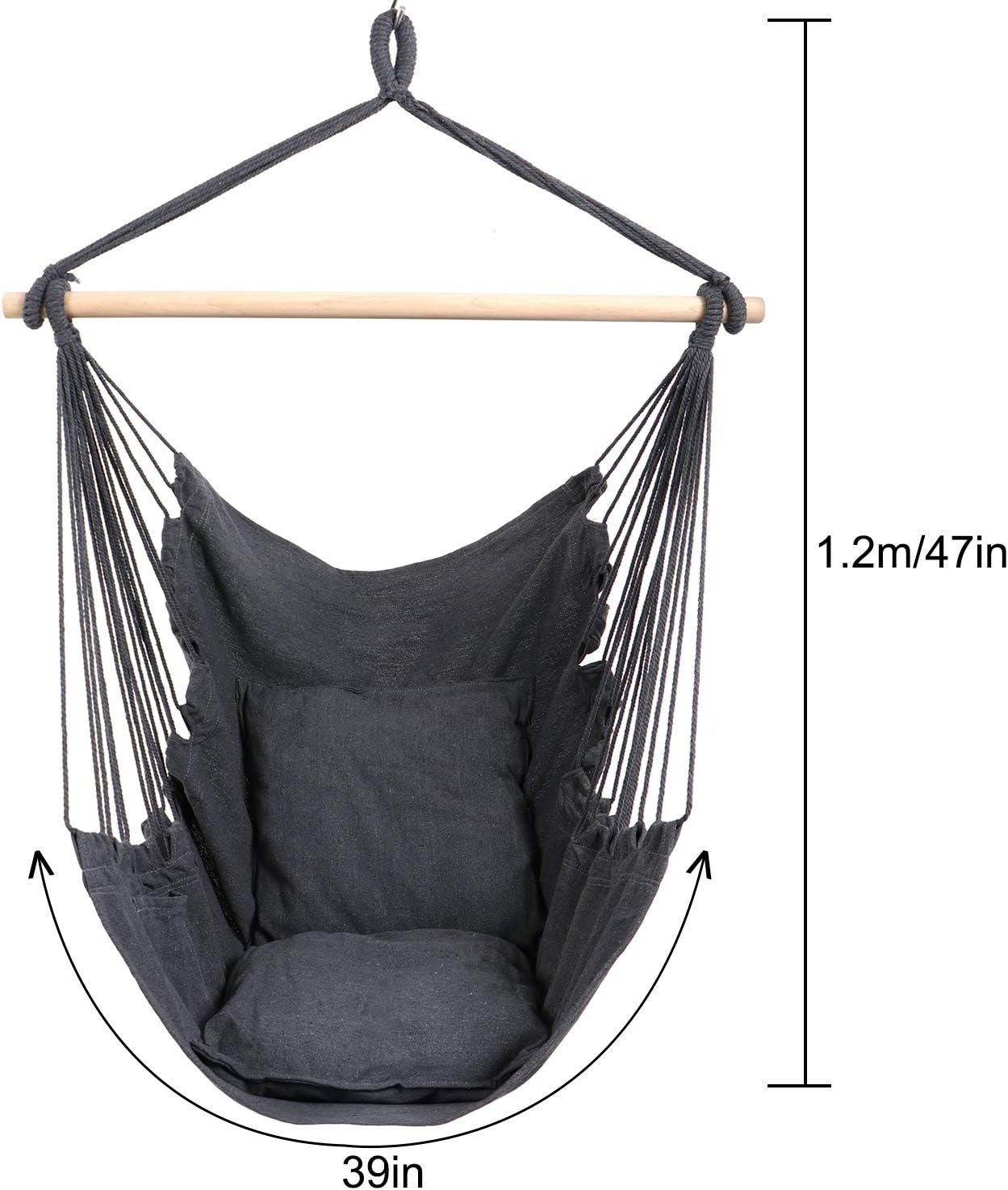 Y- STOP Hammock Chair Hanging Rope Swing, Max 330 Lbs, Quality Cotton Weave for Superior Comfort, Durability (Grey): Kitchen & Dining