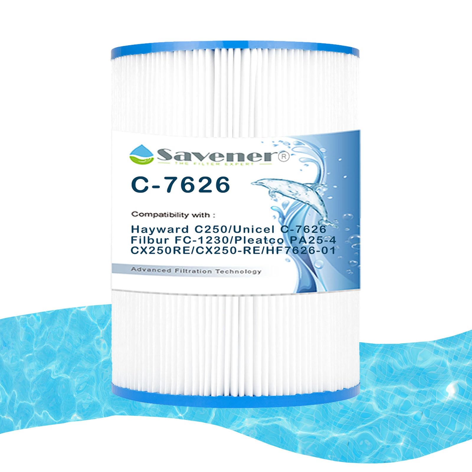Photo 1 of Savener® C-7626 Hot Tub Spa Filter Cartridge, Compatible with Hayward C250, Unicel C-7626, Filbur FC-1230, PA25-4, CX250RE, CX250-RE, HF7626-01, 25 Sq. Ft, 1 Pack