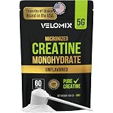 VELOMIX Micronized Creatine Monohydrate Powder - 100% Pure Creatine Powder Unflavored and Easy to Mix | Supports Muscle Growth, Recovery, and Strength | 5000mg Per Serv (5g) - 60 Servings