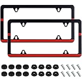 2pcs Thin Red Line License Plate Frame Firefighter License Plate Holder Stainless Steel Auto Parts Decoration Fits U.S. Canadian Standard License Plate 2 Pack 4 Hole for Men Women
