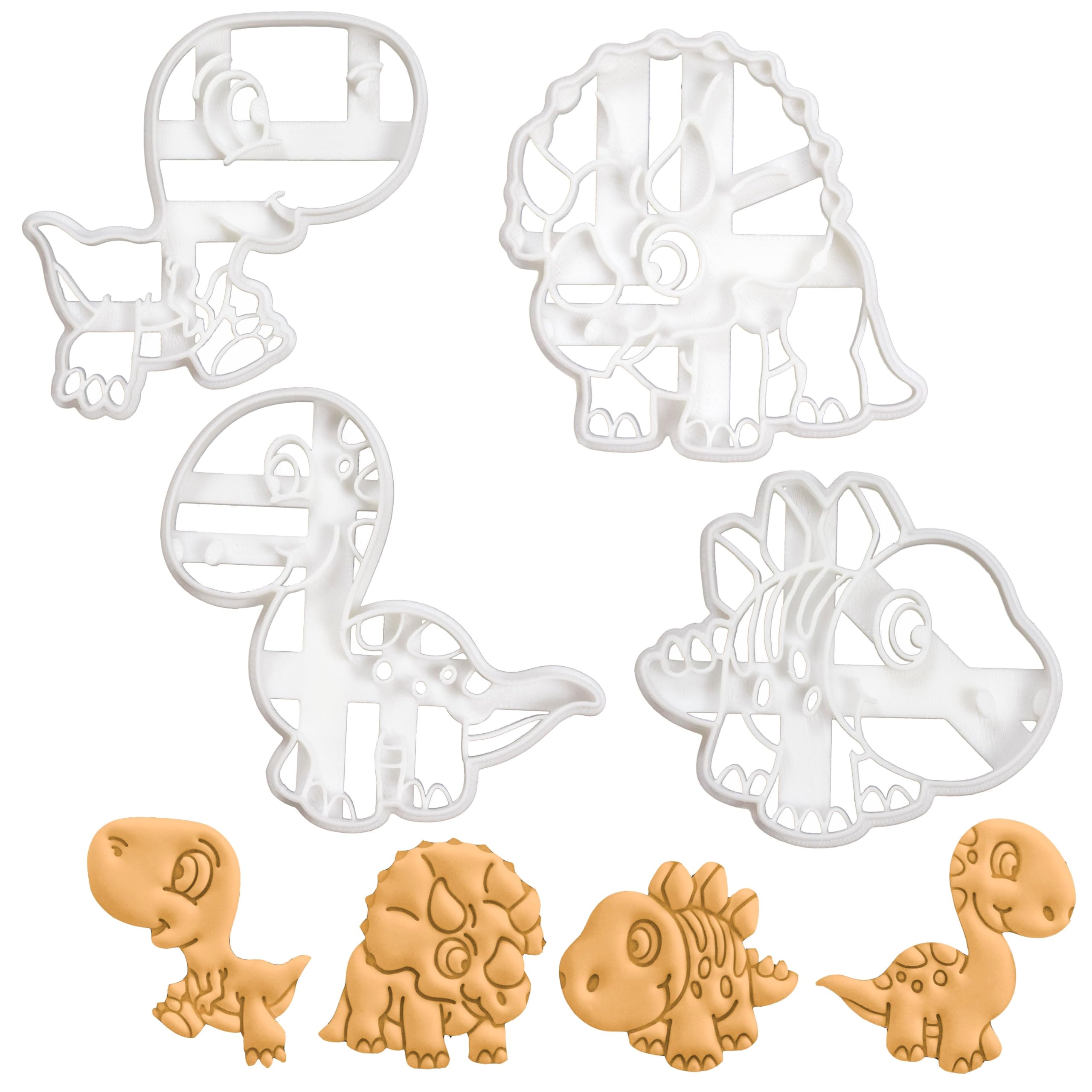 BAKERLOGY Set of 4 Baby Dinosaur Cookie Cutters (Designs: Tyrannosaurus Rex, Stegosaurus, Triceratops, and Brachiosaurus)