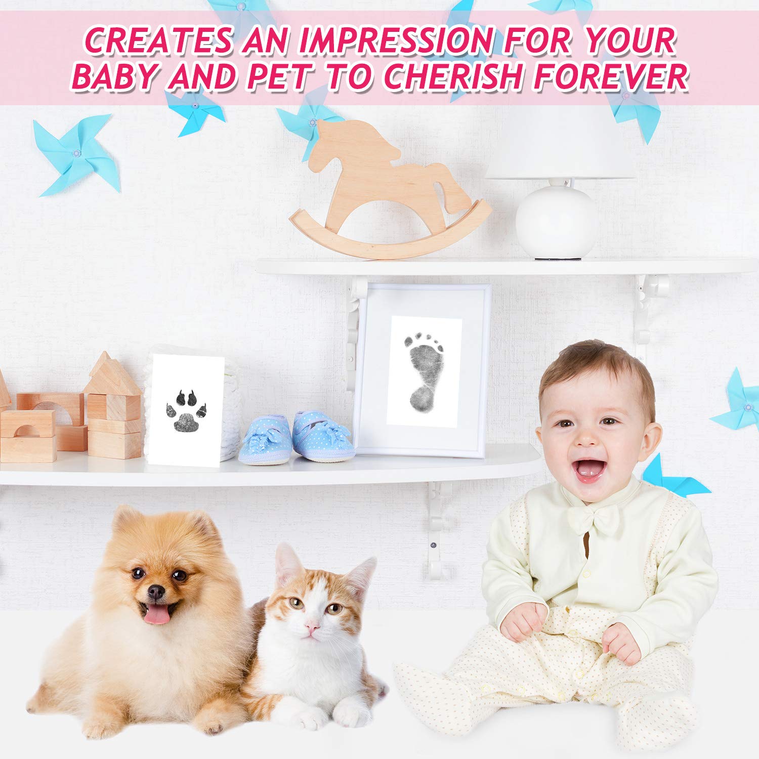 Outus 14 Pcs Paw Print Kit for Dogs No Mess Ink Pad Pet Memorial Newborn Footprint Impression Kit for Pets 4 Inkless Pads with 10 Blank Cards(3 x 5 Inch, Orange, Pink, Light Green, Light Blue)
