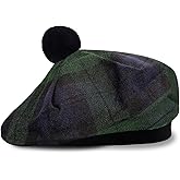 Scottish Tam o’ Shanter Hat Traditional Tartan Bonnet with Pom Pom | Acrylic Wool Flat Cap | One Size Fits Most