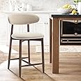 COLAMY Bar Stools with Back, Counter Height Bar Stools, Upholstered Counter Stools with Wood Legs for Kitchen Island Dining Room Bar, Beige