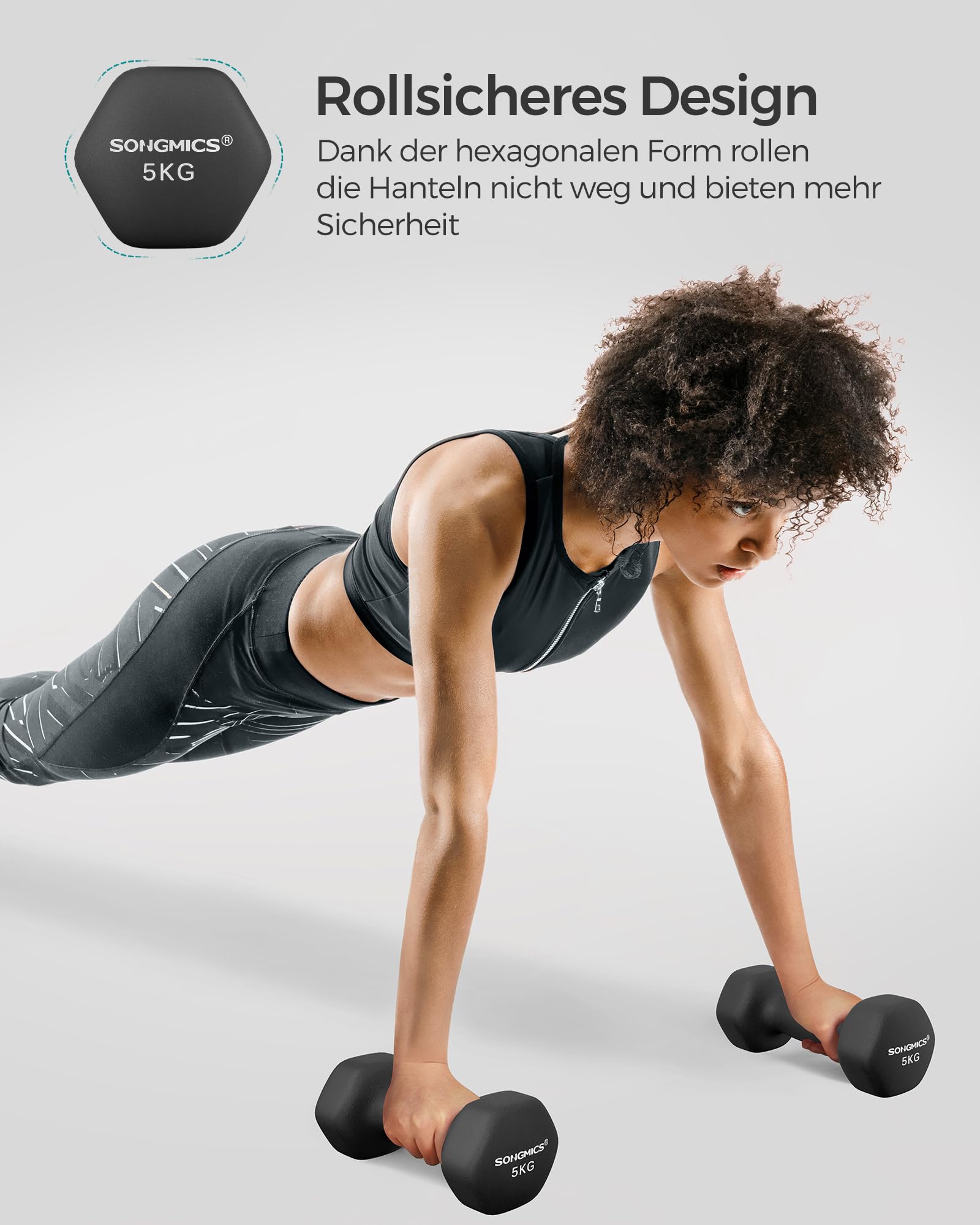 SONGMICS Hanteln, 2 x 5 kg, Hexagon Kurzhanteln, Neopren-Beschichtung 7