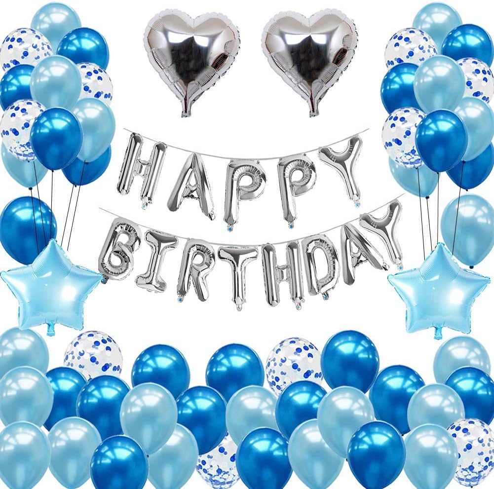 Birthday Decorations Party Supplies for Boys Blue Silver Birthday Party Decorations Happy Birthday Banner Foil Balloons for 10th 13th 16th 18th 20th 21st 30th 40th