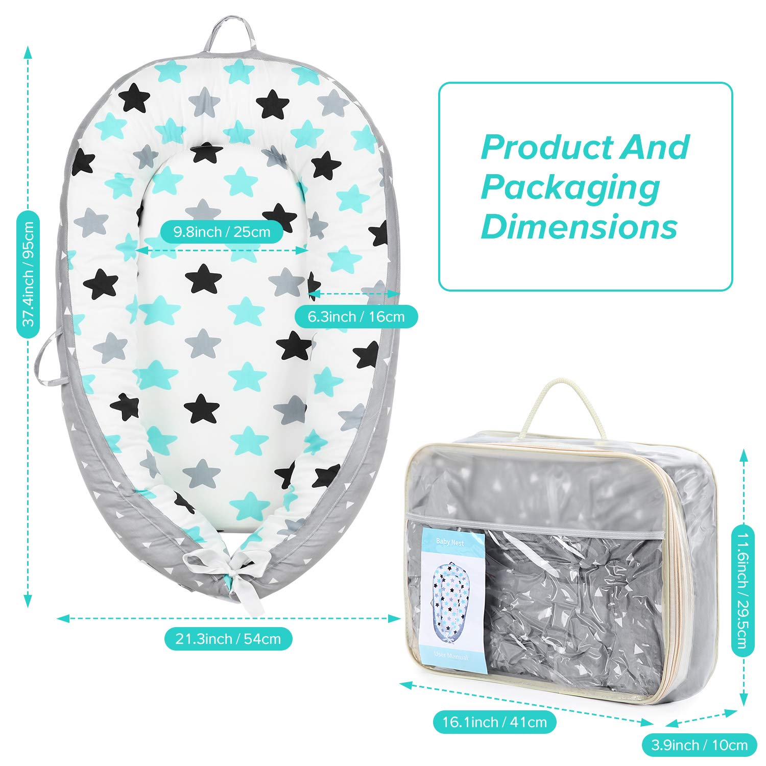 Baby Lounger Baby Nest Sharing Co Sleeping Bassinet - Portable Infant Crib for Bedroom/Travel - Premium Organic Cotton & Bigger Size(0-12months) - Removable & Machine Wash & Breathable: Baby