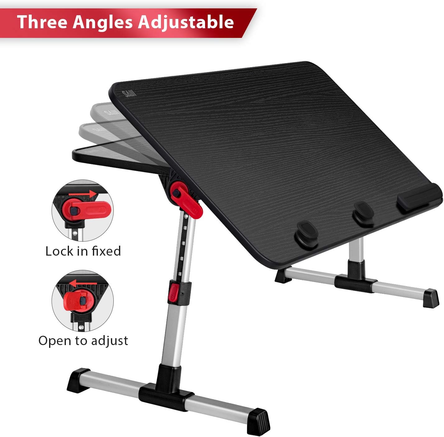 [Large Size] Laptop Bed Tray Table, SAIJI Adjustable Laptop Stand, Portable Lap Desks with Foldable Legs, Notebook Standing Breakfast Reading Desk for Sofa Couch Floor (Black): Kitchen & Dining