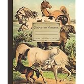 Composition Notebook: Beautiful College Ruled Notebook with Vintage Horses Illustration 7.5" x 9.25", 110 pages, great gift for animal lovers