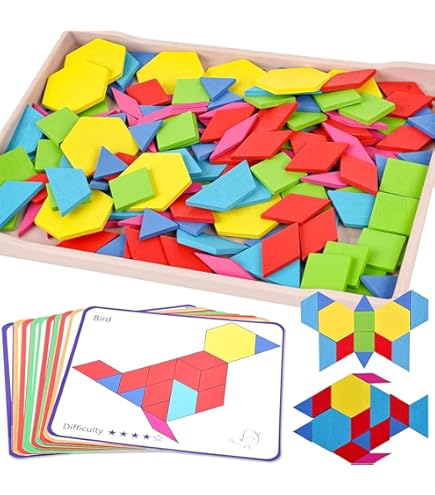 TANGRAM 2枚セット Amazon.com: 155 PCS Wooden Pattern Blocks Set, 24 Double