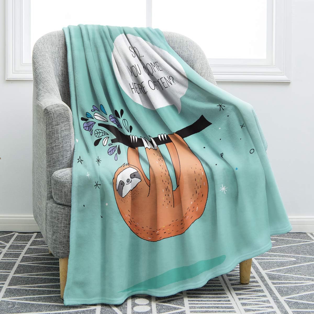 Jekeno Sloth Print Throw Blanket Smooth Soft Blanket Kid Baby for Sofa Chair Bed Office Travelling Camping 50"x60"