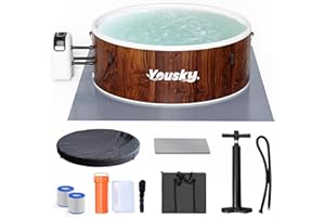 YOUSKY Inflatable Hot Tub, 4-6 Person Portable with 174 Bubble Jets, 42°C Heating & Filtration System, Durable PVC Material, Hot Tub Cover, Ground Mat & Storage Bag, Easy Set-Up for Outdoor Use