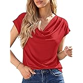 BTFBM Cowl Neck Tops for Women 2026 Spring Womens Tops Dressy Casual Business Blouses Short Sleeve Shirts Summer Outfits