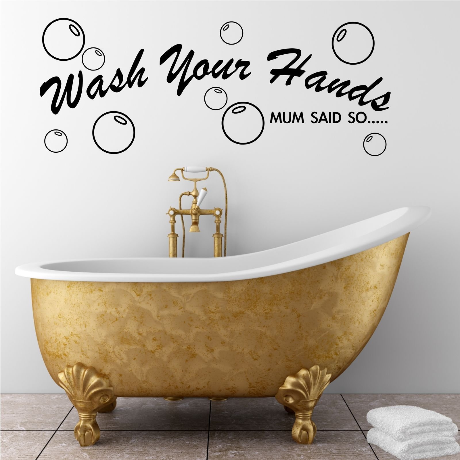 Bathroom wall quote Wash Hands Wall Sticker Decal Transfer Mural Stencil Art WSD656
