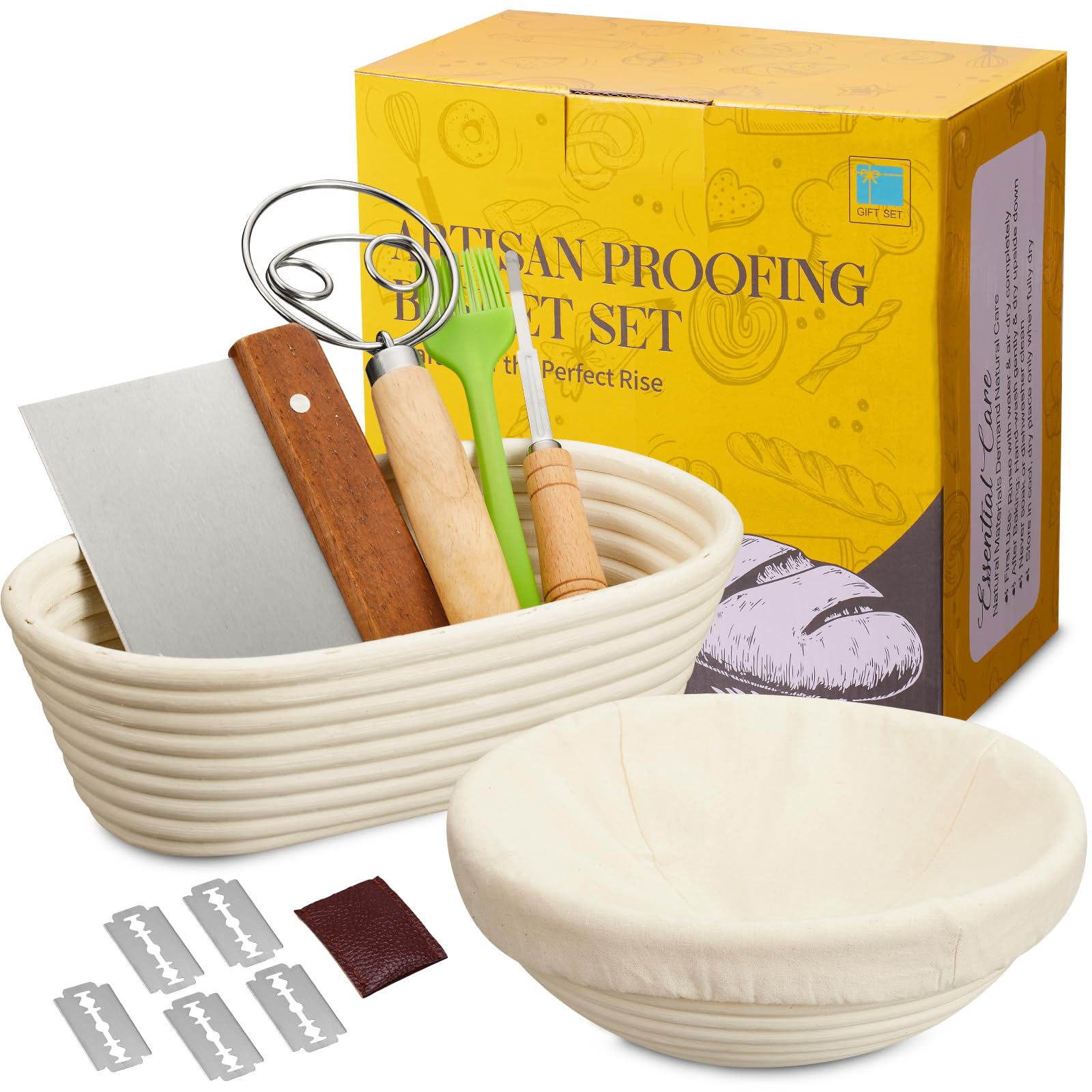 Dimpola Banneton Bread Proofing Basket - Banneton Basket Set Sourdough Proofing Basket Round Proofing Bowls Handmade Rattan Baskets and Liners (Oval & Round Gift Set) Image