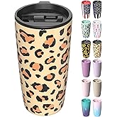 TILUCK 20 oz Tumbler with Lid, Vacuum Insulated Stainless Steel Coffee Mug, Double-Walled Travel Tumbler for Hot and Cold Drinks(Leopard, 20oz)