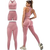 SALSPOR 3 Piece Workout Sets for Women Butt Lifting Leggings with High Impact Sports Bra Gym Shorts