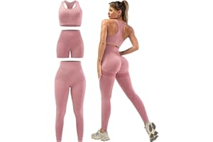 SALSPOR 3 Piece Workout Sets for Women Butt Lifting Leggings with High Impact Sports Bra Gym Shorts