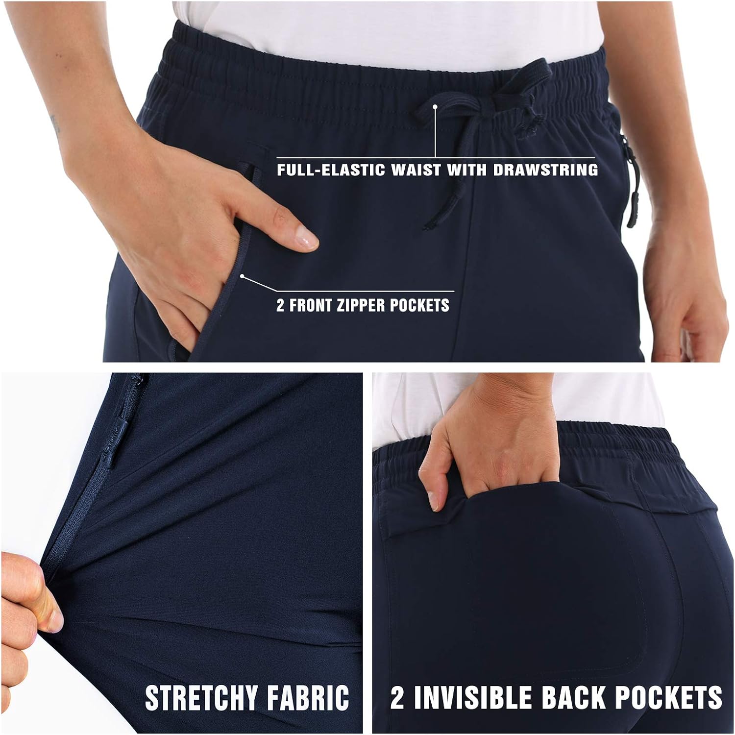 Clothin Women's Elastic-Waist Drawstring Pants for Sport Exercise Travel,Quick-Dry,Stretchy: Clothing