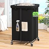 Laundry Hamper with Wheels, 150L Rolling Laundry Basket with Bag &amp; Handles | Sturdy Metal Frame | Removable Bag | Large &amp; Tall Dirty Clothes Hampers for Laundry Room, Bedroom, Dorm, Bathroom-Black