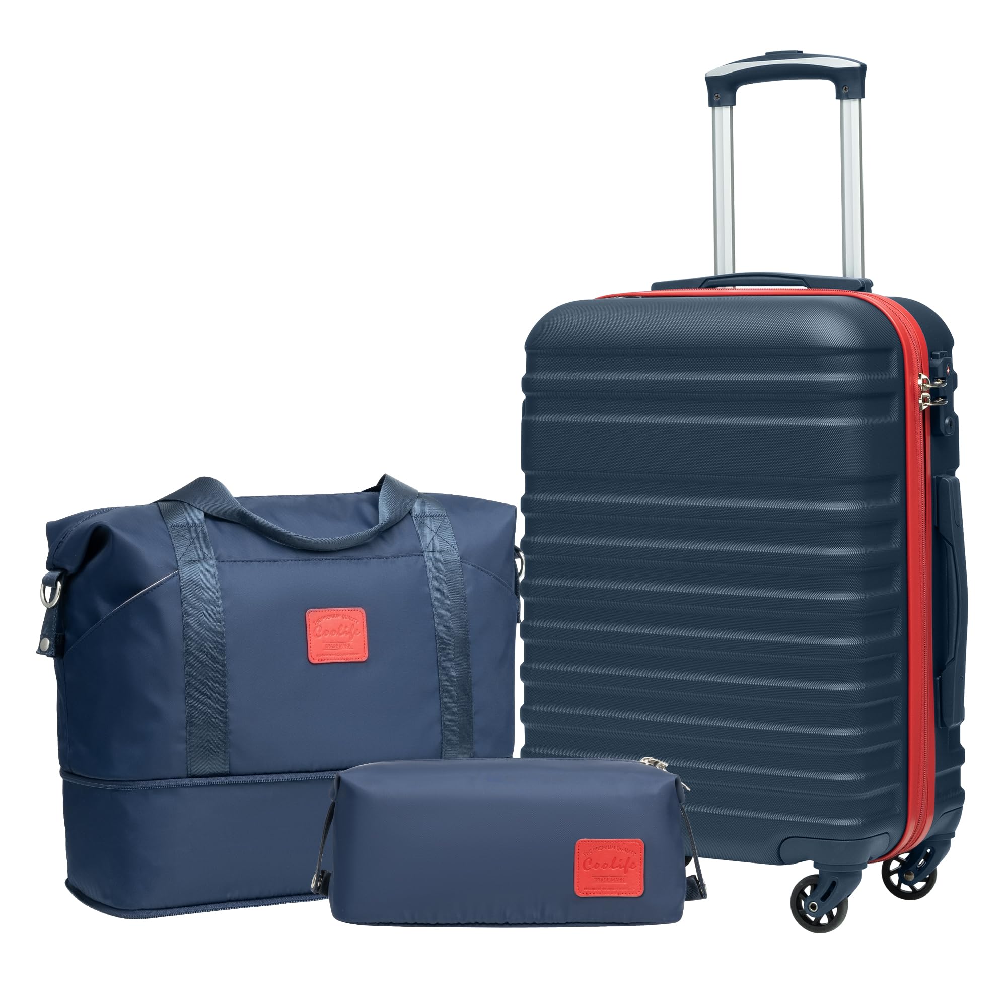 Coolife Suitcase Set 3 Piece Luggage Set Carry On Hardside Luggage with TSA Lock Spinner Wheels (Navy+Red, 3 piece set (DB/TB/20)) Image