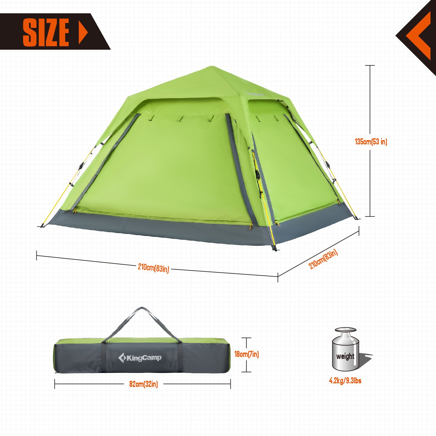 KingCamp Quick Up 3-4 Person Screen House Leisure Tent, Attached with Canopy for Beach Camping (Green)