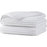 Microfiber Waffle Hand Towels, 2 Pieces, Soft, Absorbent, Fast Drying, Lint Free 430 GSM (White)