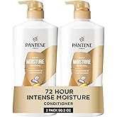 Pantene Conditioner, Daily Moisture Renewal - Pro-V Nutrients for Dry, Color-Treated, Straight to Curly Hair, 72-Hour Hydration & Softness, 25.1 Oz Each, 2-Pack + Miracle Rescue Shot (0.5 Oz)