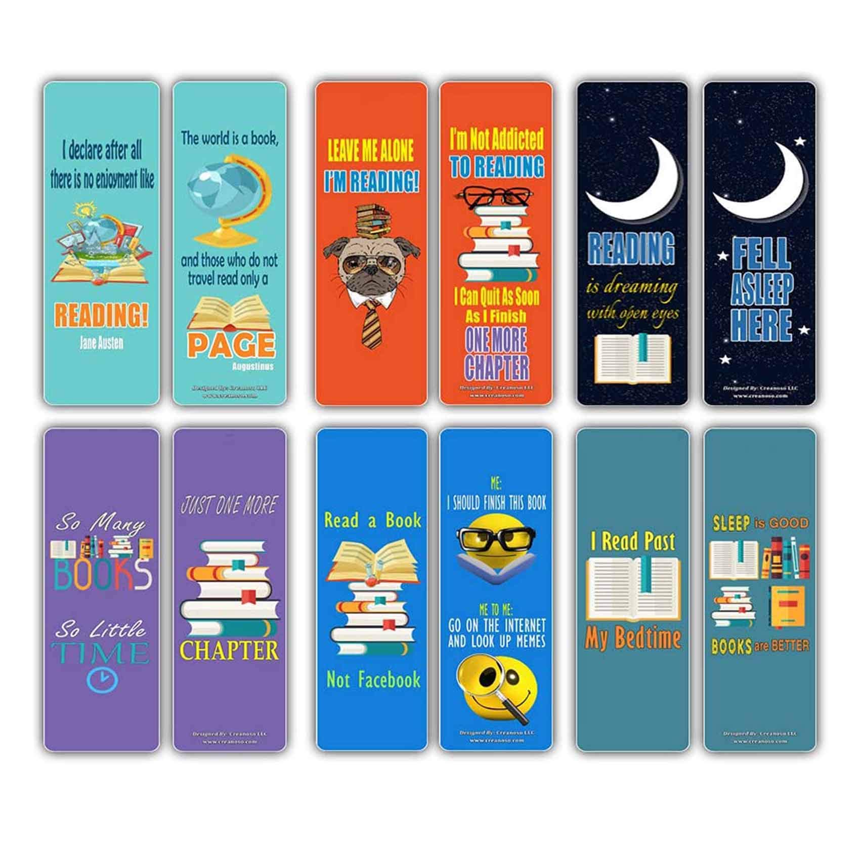 Creanoso Book Lovers Reading Bookmarks (60-Pack) - Inspiring Bookmarker Cards for Bibliophiles - Best Gifts Stocking Stuffers for Him, Her, Boyfriend, Girlfriend, Couple, Men or Women