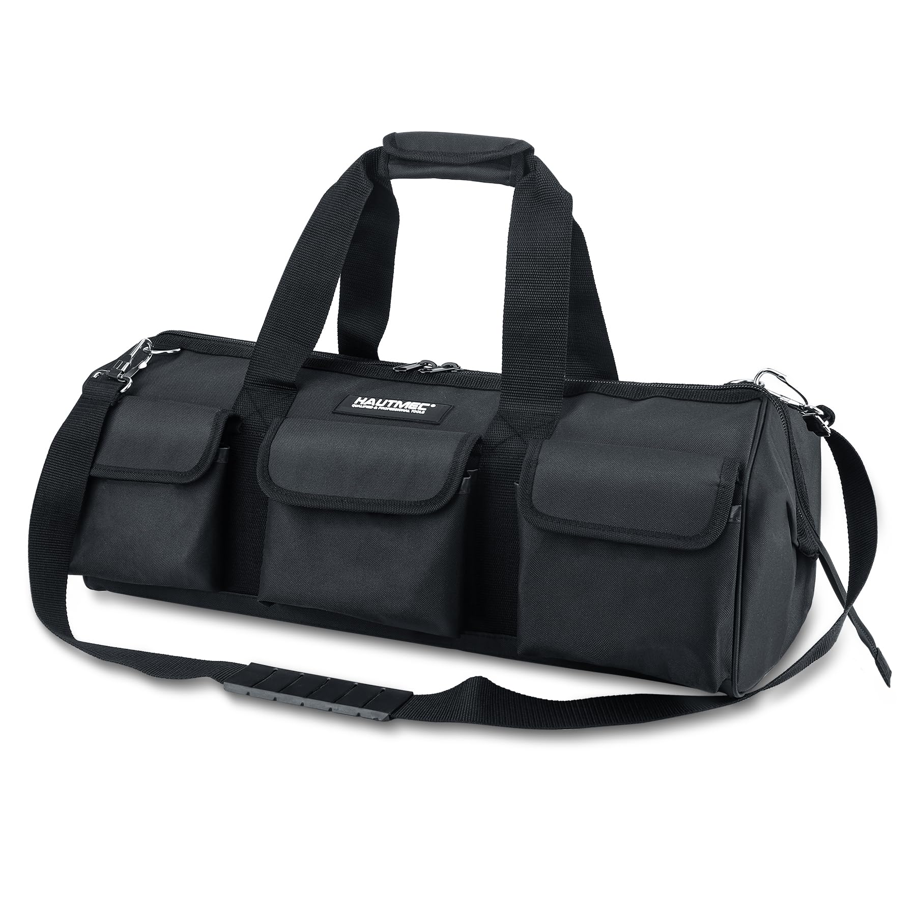HAUTMEC 24” Large Tool Bag, Heavy-Duty Wide Mouth Tool Bag with Waterproof Hard Base, 21-Pocket Tool Organizer with Metal Frame, Double Zippers & Shoulder Strap for Heavy Tools – HT0184