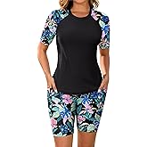 Arolina Rash Guard for Women 2 Piece Swimsuits UPF 50 Swim Shirts with Boyshorts Modest Bathing Suit Swimwear