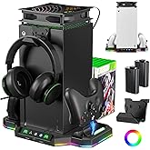 Cooling Fan Charging Stand for Xbox Series X, Vertical Cooler System Dual Controller Charger Station Dock with 2 x 1400mAh Rechargeable Battery & 7 Games Storage for Xbox Series X Console Accessories