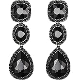 EVER FAITH Women's Austrian Crystal Elegant Bridal Square Oval-cut Teardrop Dangle Pierced Earrings