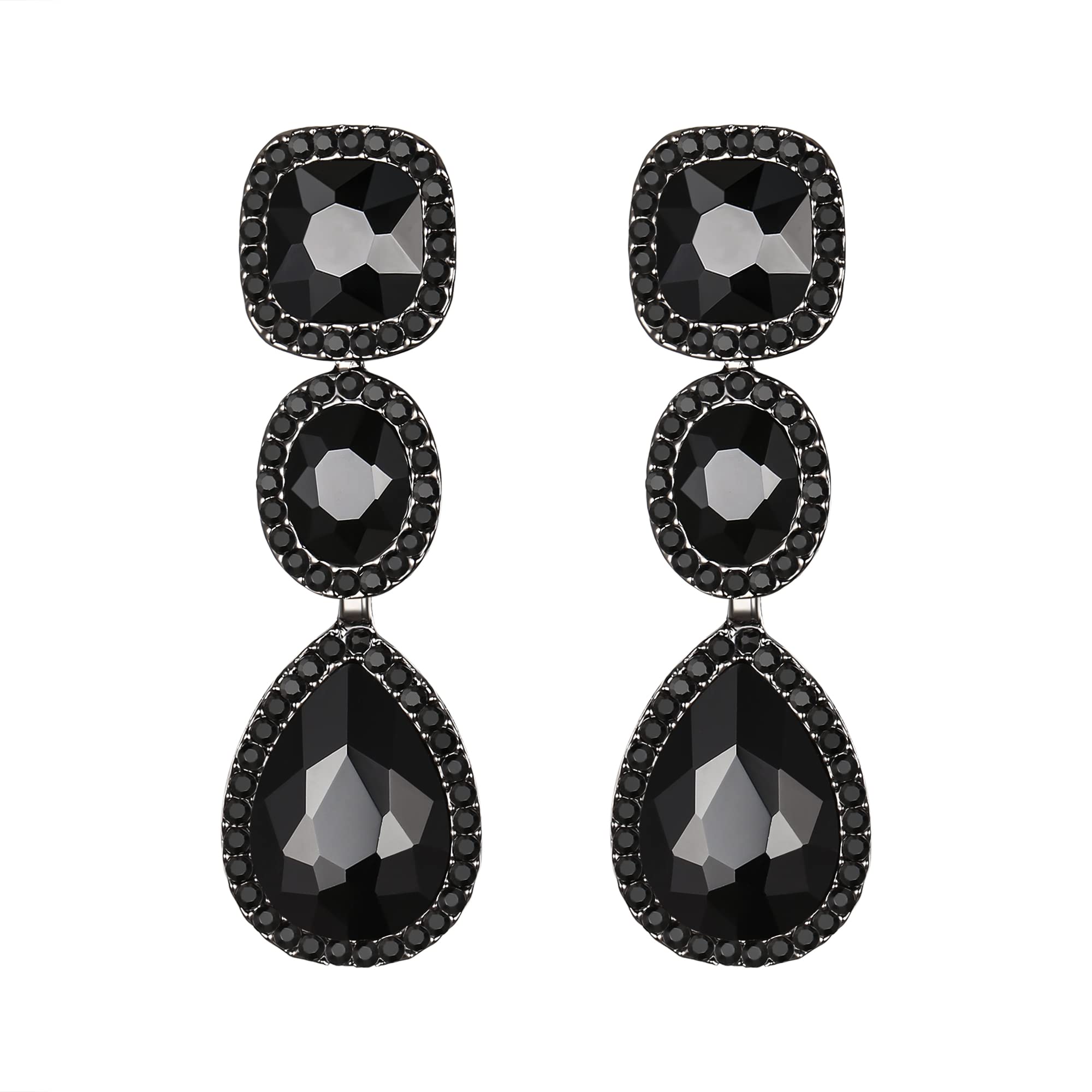 EVER FAITH Women's Rhinestone Crystal Party Fashion Bridal Teardrop Halo Dangle Earrings Black Black-Tone