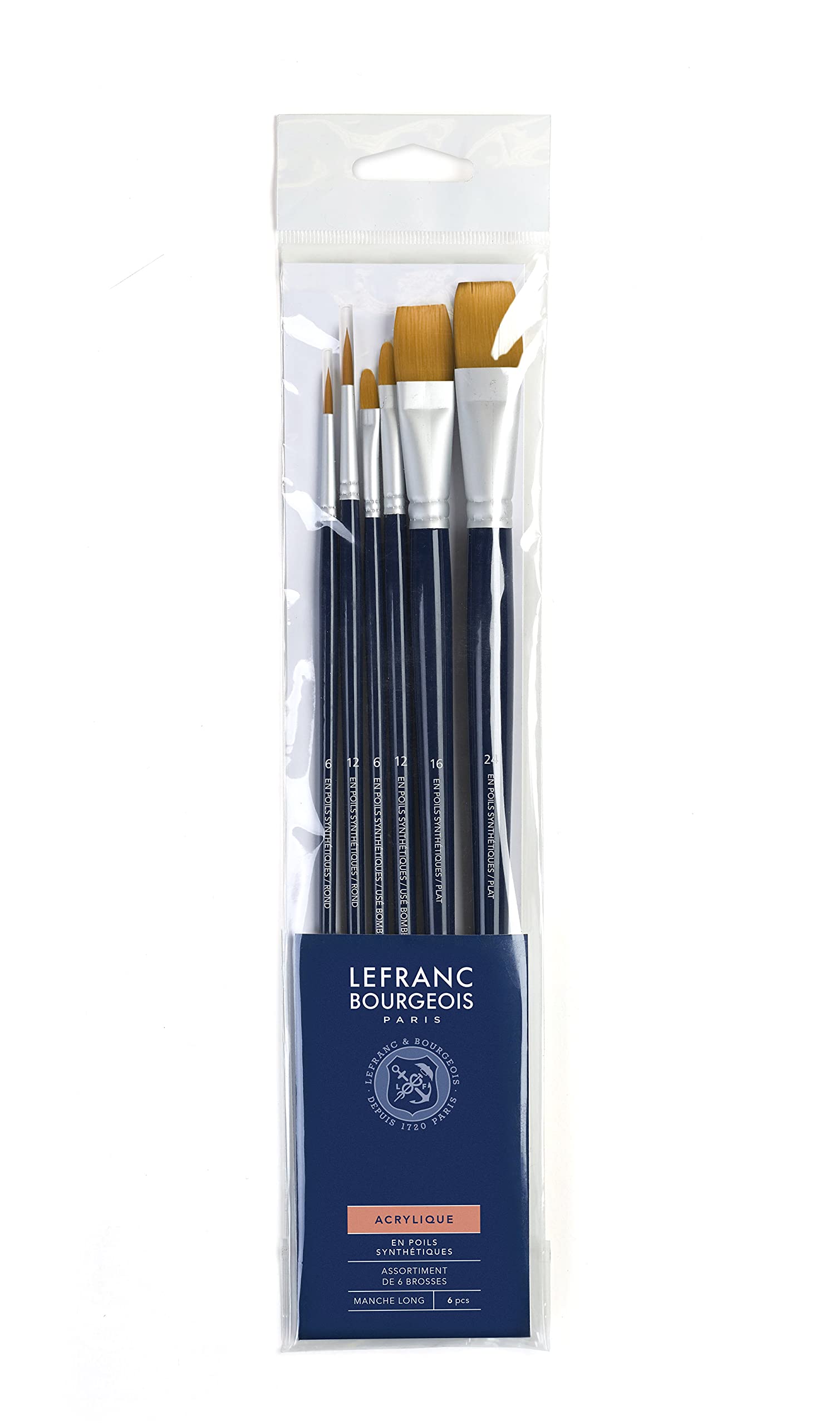 Lefranc Bourgeois Painting, 6 Brushes Mixed Long Handle, 6 Pinsel gemischt-Langer Stiel
