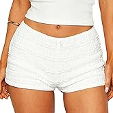 Lace Micro Shorts for Women Y2k Low Waist Ruffle Bloomers Cute Bow Front Bottoms Boy Shorts Pettipants
