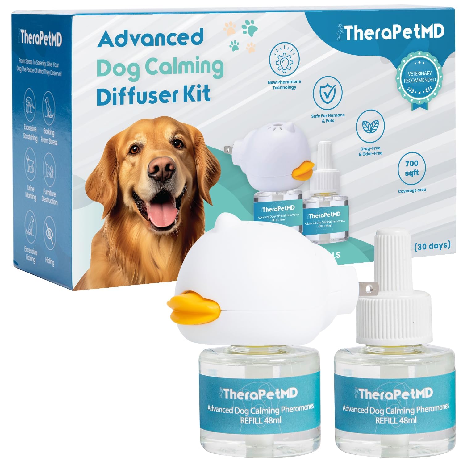 Photo 1 of TheraPet MD 60-Day Dog Calming Diffuser - for Stress, Destructive Behavior, Pee Accidents, Separation Anxiety, Barking, Aggression & Chewing - 60-Day Refill Included - Packaging May Vary