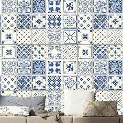 Peyan Blue Tiles Stickers European Style Bedroom Wall Stickers Kitchen Wallpaper Decorative Tiles 4x4 Inches Set Of 20