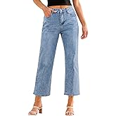 GRAPENT Jeans for Women Trendy High Waisted Loose Straight Leg Stretchy Denim Ankle Pants Cropped Jeans with Pockets