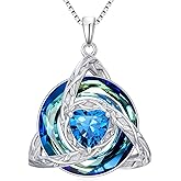 TOUPOP Celtic Birthstone Necklace for Women 925 Sterling Silver Trinity Knot Triquetra Austria Crystal Pendant Jewelry Birthday Irish Scottish Gifts for Her