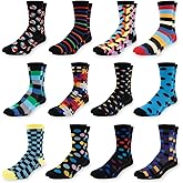 Mitch Bogen Men's Colorful Dress Socks - Fun Patterned Funky Crew Socks For Men - 12 Pack