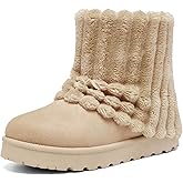 Lurnyet Women's Platform Suede Ankle Snow Boots Winter Warm Fuzzy and Plush Fur Lined Anti-Slip Short Pull On Cuff Boots