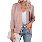 Happy Sailed Womens 3/4 Sleeve Blazers Lightweight Open Front Cardigan Jacket Office Work Suits