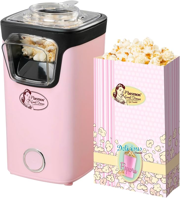 Macchina Popcorn, Turbo-Popcorn in meno di 2 minuti, Popcorn Machine con tecnologia ad aria calda, include 10 sacchetti per popcorn & misurino integrato, Collezione Sweet Dreams, Colore: Rosa