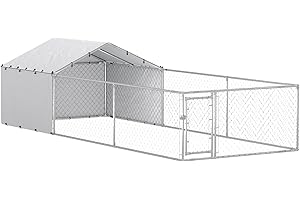 PawHut Outdoor Dog Kennel w/Waterproof & UV-Resistant Cover, Heavy Duty Galvanized Steel Dog Run w/Secure Lock for Small Medi